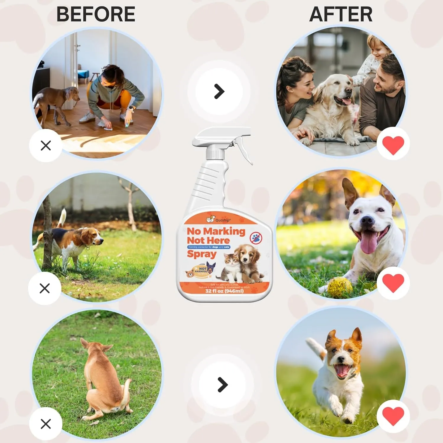 Qucship 32 Oz Train Your Pets with Not Here Spray - A Smart Way to Set Boundaries, Pets Don't Pee on Sofas and Carpets