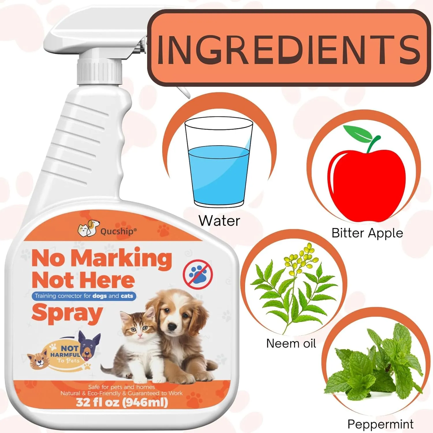 Qucship 32 Oz Train Your Pets with Not Here Spray - A Smart Way to Set Boundaries, Pets Don't Pee on Sofas and Carpets