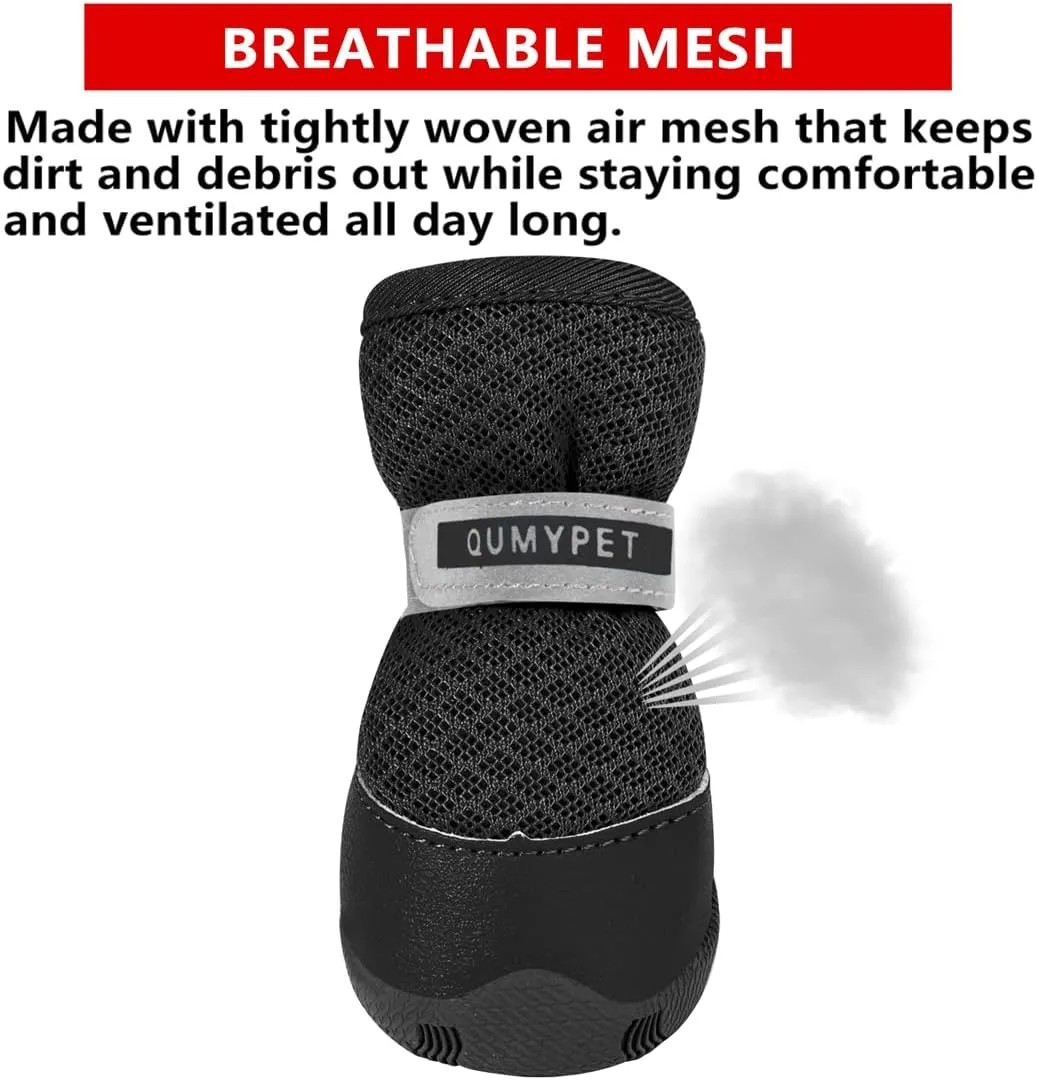 QUMY 4PCS Dog Shoes for Small Dogs, Hot Pavement Summer Puppy Dog Boots & Paw Protectors with Soft Anti-Slip Rubber Sole, Mesh Breathable Dog Booties for Hardfloors, Walking Running Black Size 2