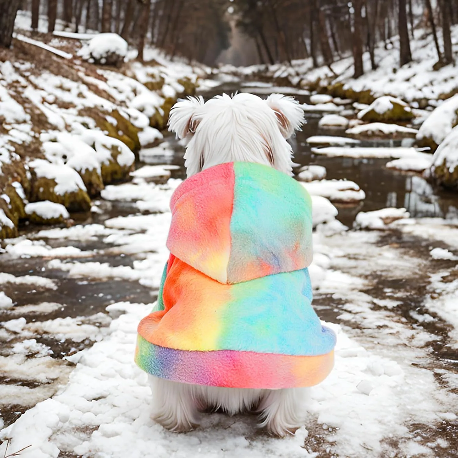 Rbenxia Tie Dye Dog Hoodie Cold Weather Coat Soft Fleece Puppy Sweatshirt Warm Jacket Pet Clothes Winter Outfit for Small Puppy Cat Pets (Multicolor, Small)