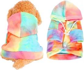 Rbenxia Tie Dye Dog Hoodie Cold Weather Coat Soft Fleece Puppy Sweatshirt Warm Jacket Pet Clothes Winter Outfit for Small Puppy Cat Pets (Multicolor, Small)