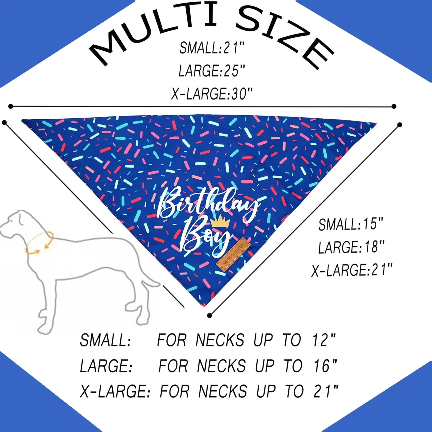 Realeaf Birthday Boy Dog Bandana, Dog Birthday Party Supplies,Premium Durable Fabric, Bandana for Large and XLarge Dogs (Blue, X-Large)