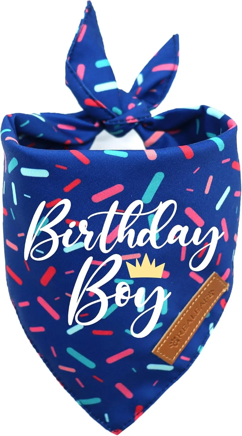 Realeaf Birthday Boy Dog Bandana, Dog Birthday Party Supplies,Premium Durable Fabric, Bandana for Large and XLarge Dogs (Blue, X-Large)