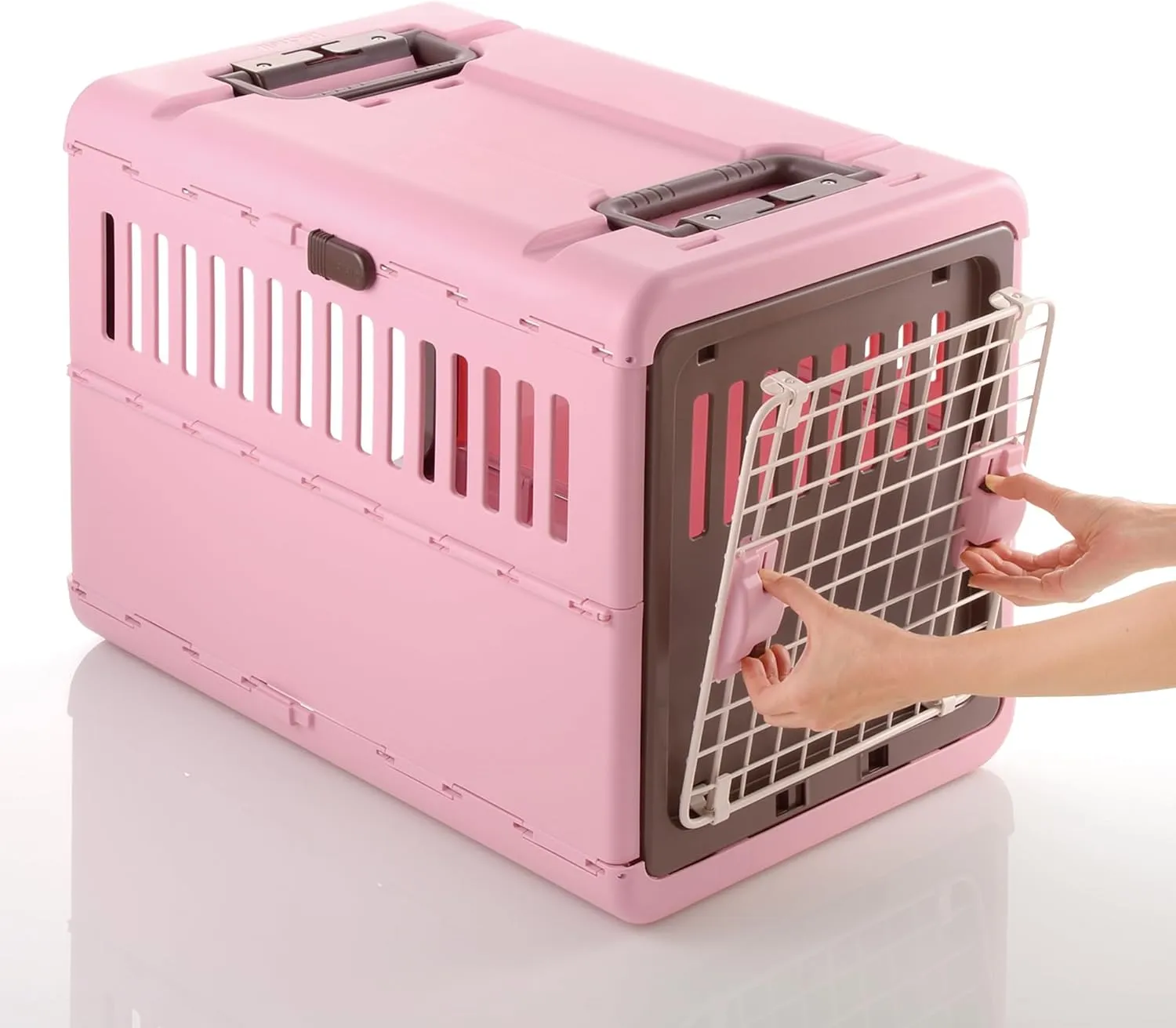 Richell USA - Foldable Pet Carrier Medium (80050) (Soft Pink and Brown)