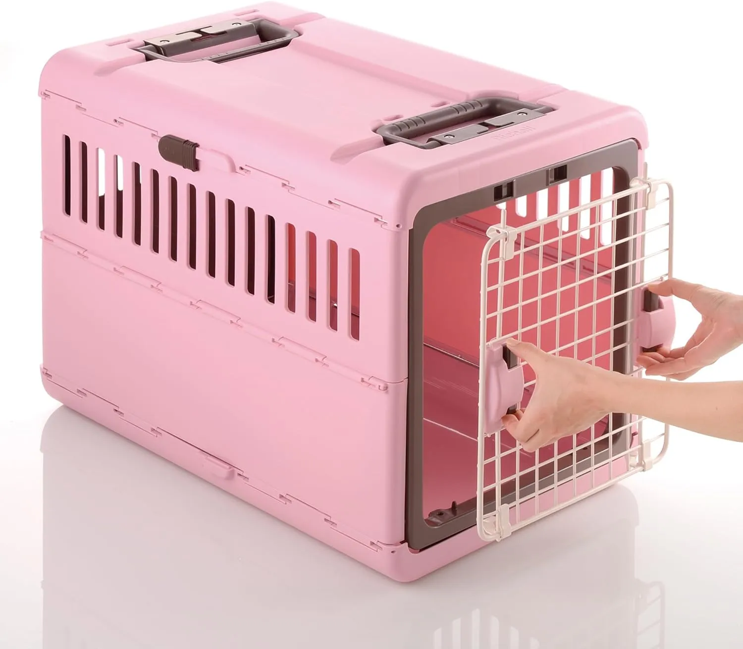 Richell USA - Foldable Pet Carrier Medium (80050) (Soft Pink and Brown)
