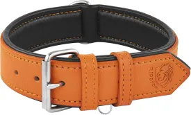 Riparo Extra Wide Leather Dog Collar - Heavy Duty Wide Dog Collar for Small, Medium, Large and Extra Large Dogs with Dog Tag Holder (XXL: 2 Wide for 24-29 Neck, Orange)