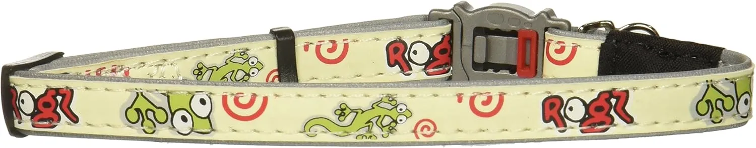 Rogz Glow in the Dark Reflective Cat Collar with Breakaway Clip and Removable Bell, fully adjustable to fit most breeds, Gecko Cat Design