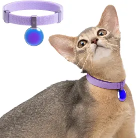 Safety Cat Collar - Gem Tag Set with Quick Release, Non Breakaway, Elastic, Light Weight Cat Collar with Charm (Monet Purple)