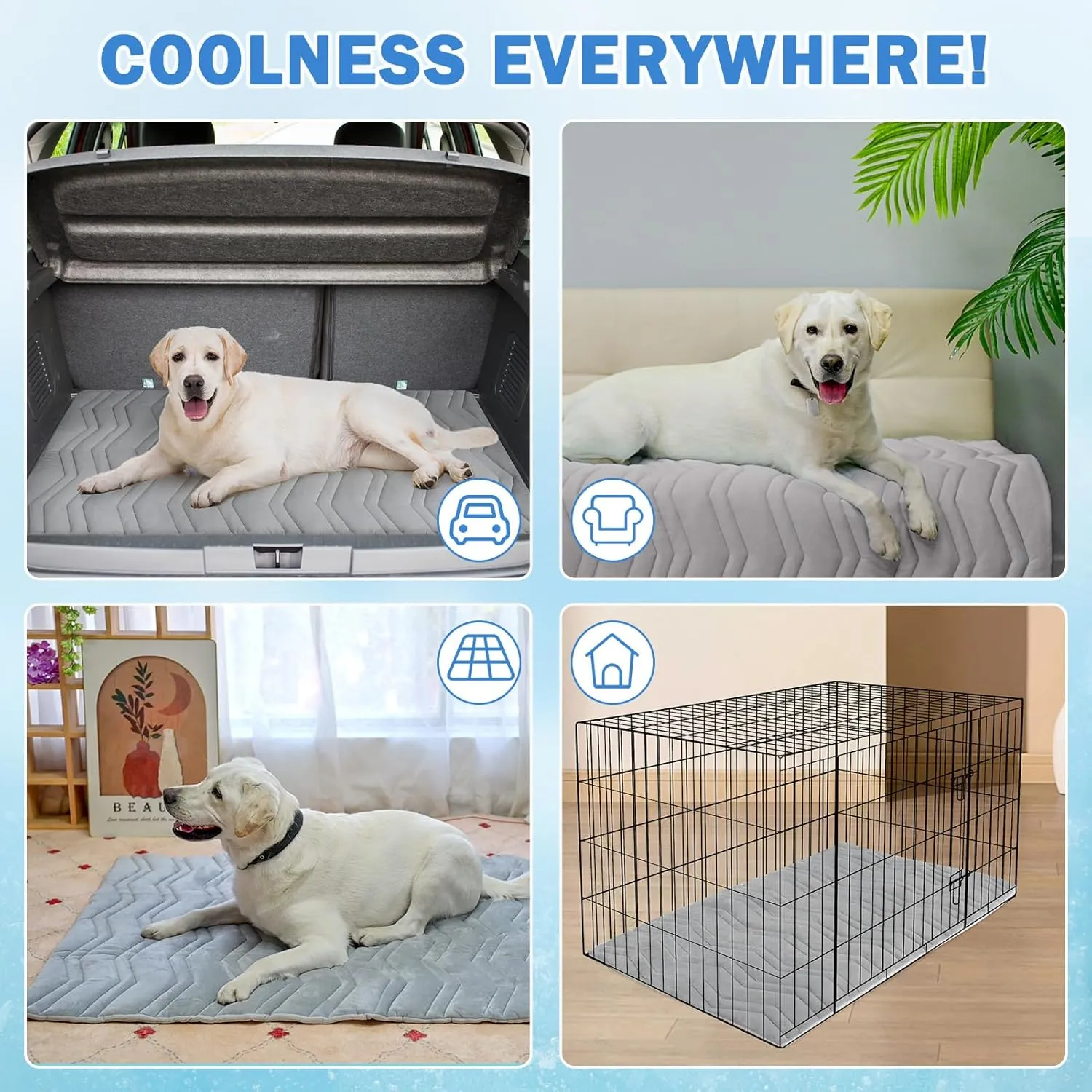 SCENEREAL Dog Cooling Mat, Reversible Self-Cooling Dog Pad (Cool & Warm), 48"x28" Thicken Ice Cool Mat for Crate Kennel Sofa Indoor Outdoor No Toxic Gel, Machine Washable