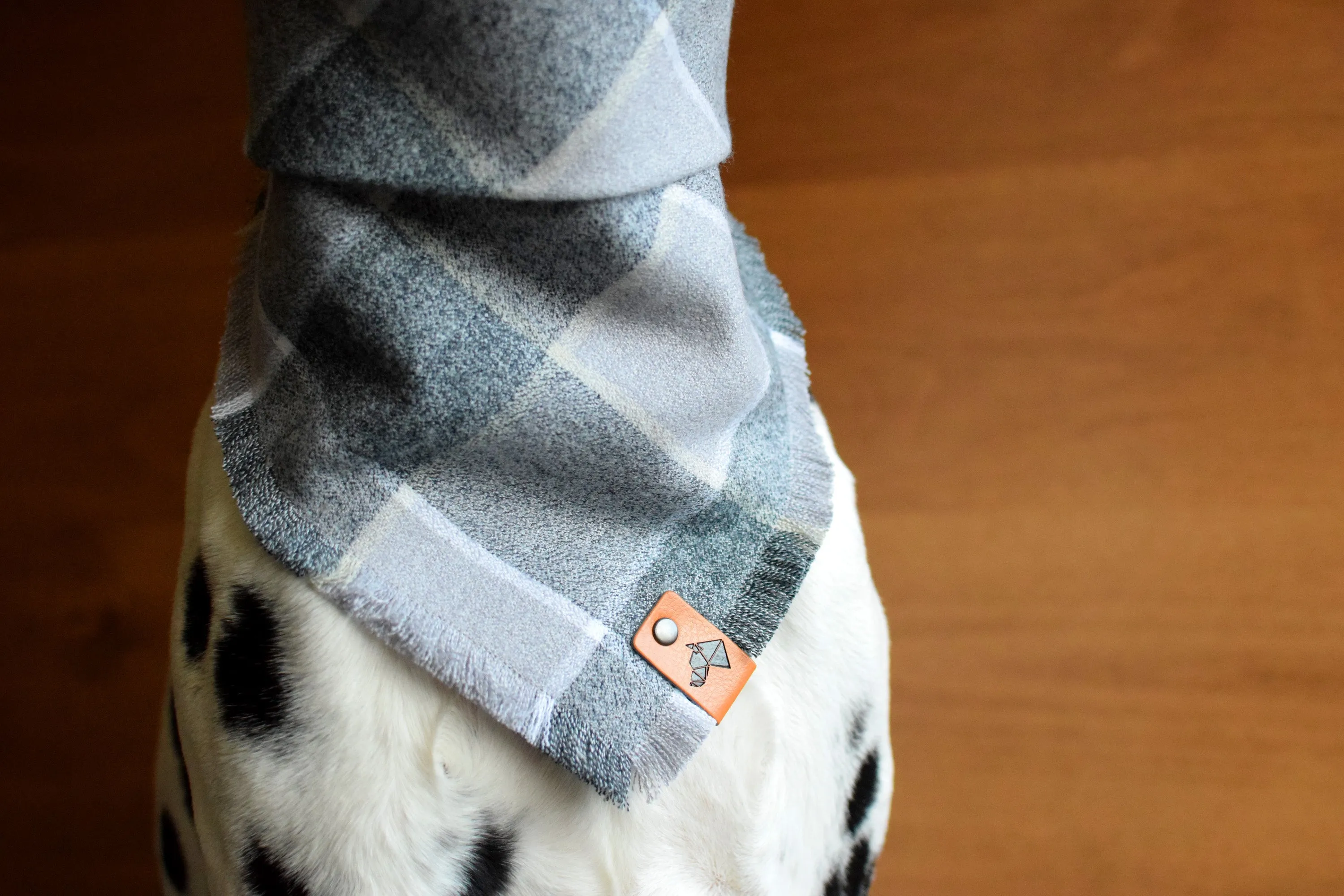 SLATE Fringed Flannel Dog Bandana - Snap/Tie On Cotton Scarf