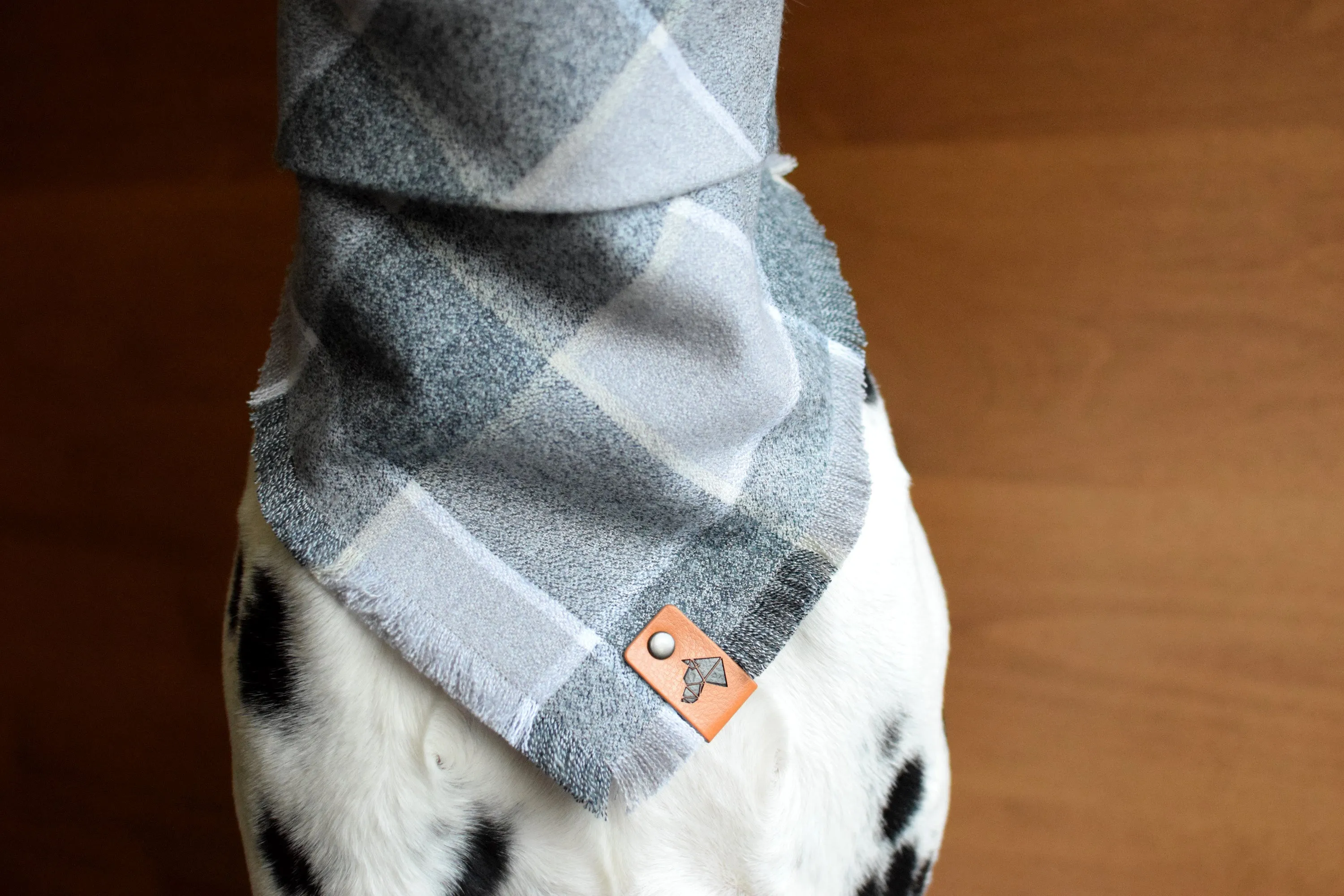 SLATE Fringed Flannel Dog Bandana - Snap/Tie On Cotton Scarf