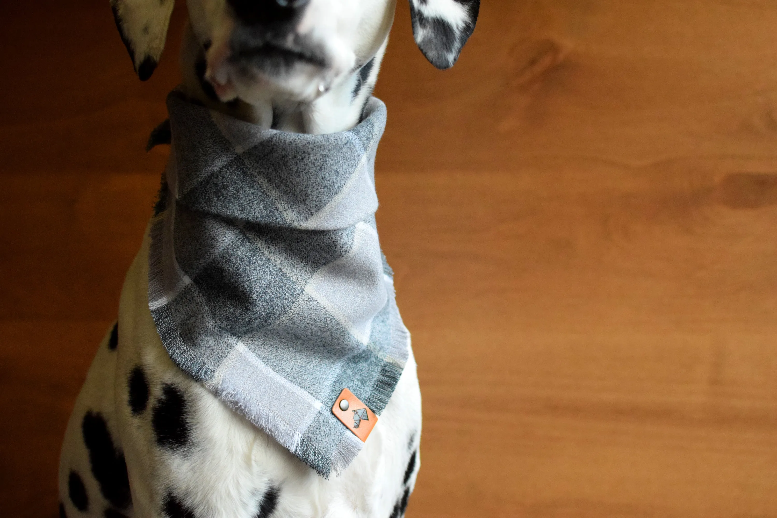 SLATE Fringed Flannel Dog Bandana - Snap/Tie On Cotton Scarf