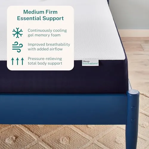 Sleep Innovations Marley 10 Inch Cooling Gel Memory Foam Mattress, Queen Size, Bed in a Box, Medium Firm Support