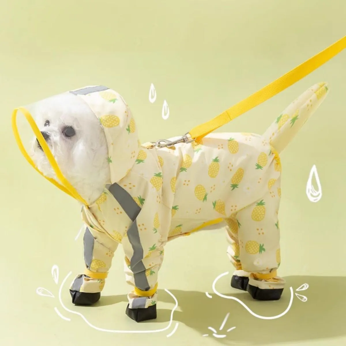 Small Dog Raincoat, Tail Protect Feet Cover Waterproof Dog Rain Jacket Dog Rain Coat for Puppy Small Dogs(Pineapple,L)