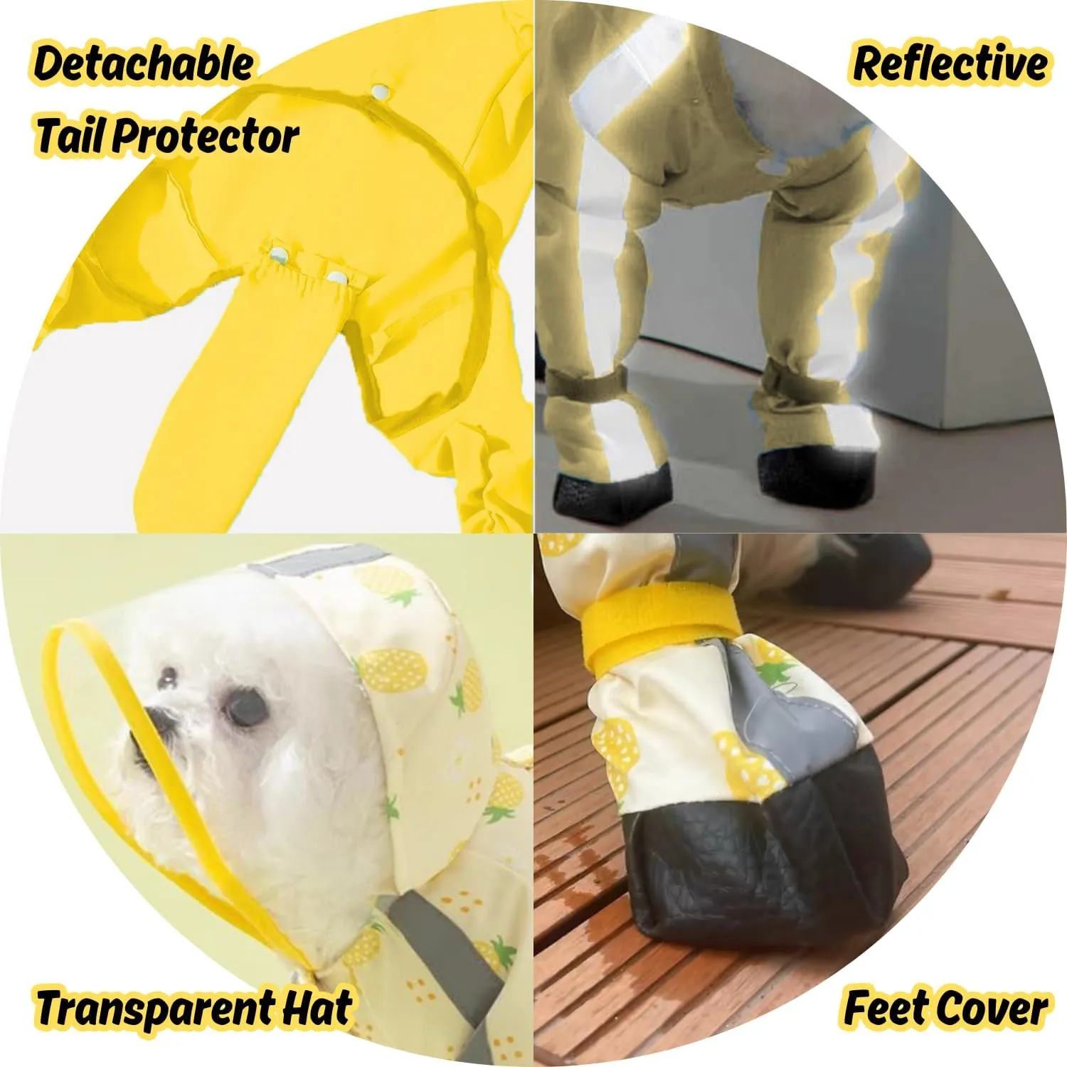 Small Dog Raincoat, Tail Protect Feet Cover Waterproof Dog Rain Jacket Dog Rain Coat for Puppy Small Dogs(Pineapple,L)
