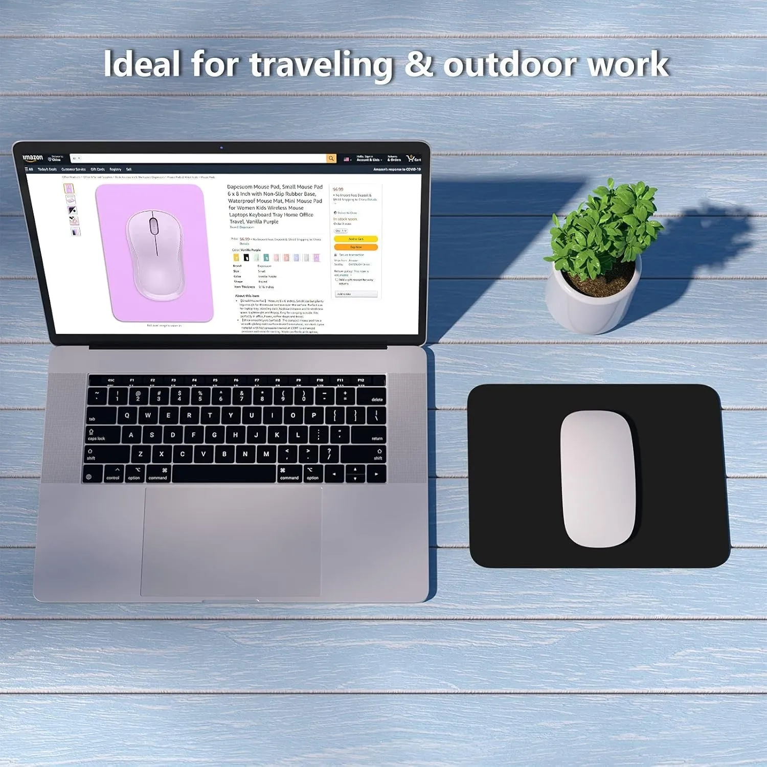 Small Mouse Pad 6 X 8 Inch with Non-Slip Rubber Base, Waterproof Mouse Mat, Mini Mouse Pad for Women Kids Men Wireless Mouse Laptops Keyboard Tray Home Office Travel, Jet Black