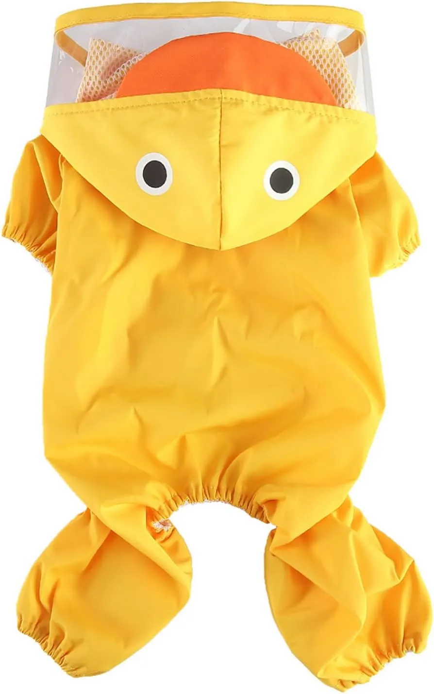 SMALLLEE_LUCKY_STORE Cute Duck Waterproof Puppy Dog Raincoats with Hood for Small Medium Dogs Lightweight with Leash D-Ring Pet Rain Jacket Poncho Chihuahua Clothes,Yellow XS