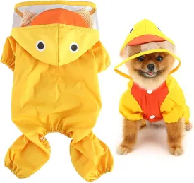 SMALLLEE_LUCKY_STORE Cute Duck Waterproof Puppy Dog Raincoats with Hood for Small Medium Dogs Lightweight with Leash D-Ring Pet Rain Jacket Poncho Chihuahua Clothes,Yellow XS