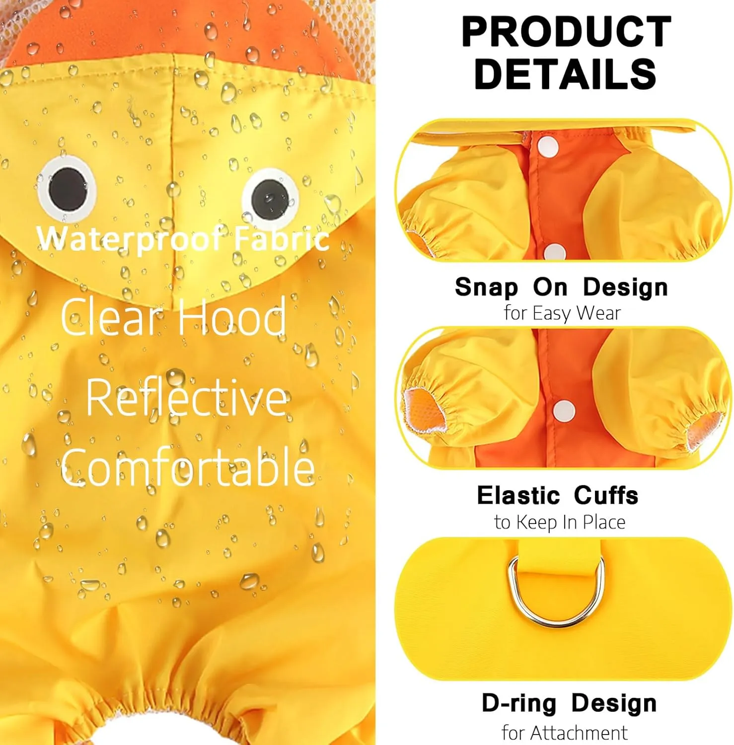 SMALLLEE_LUCKY_STORE Cute Duck Waterproof Puppy Dog Raincoats with Hood for Small Medium Dogs Lightweight with Leash D-Ring Pet Rain Jacket Poncho Chihuahua Clothes,Yellow XS