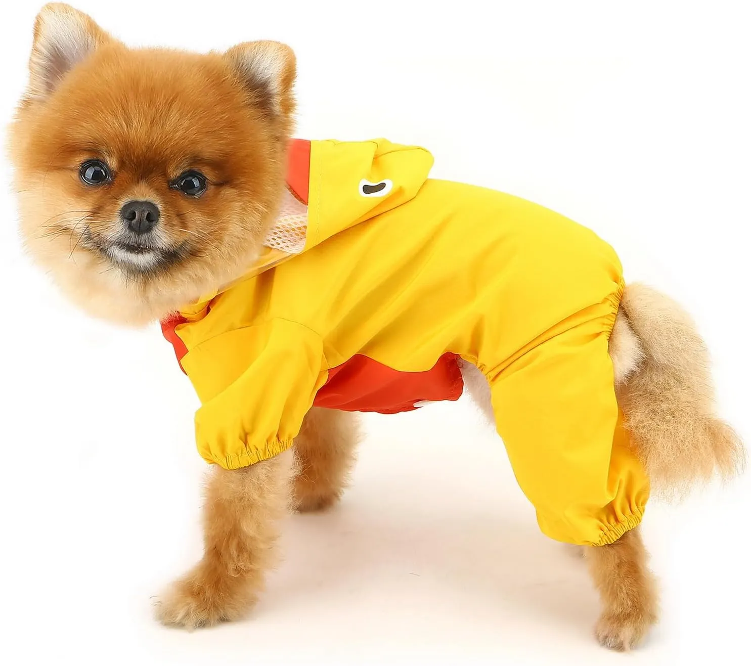SMALLLEE_LUCKY_STORE Cute Duck Waterproof Puppy Dog Raincoats with Hood for Small Medium Dogs Lightweight with Leash D-Ring Pet Rain Jacket Poncho Chihuahua Clothes,Yellow XS