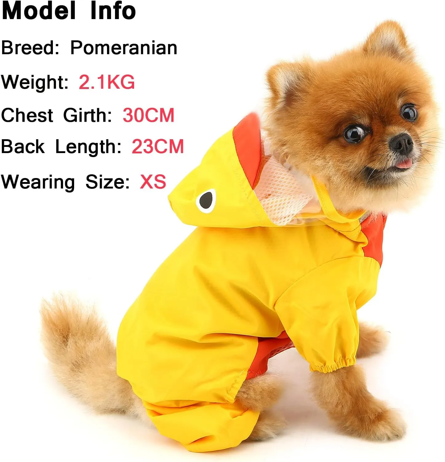 SMALLLEE_LUCKY_STORE Cute Duck Waterproof Puppy Dog Raincoats with Hood for Small Medium Dogs Lightweight with Leash D-Ring Pet Rain Jacket Poncho Chihuahua Clothes,Yellow XS
