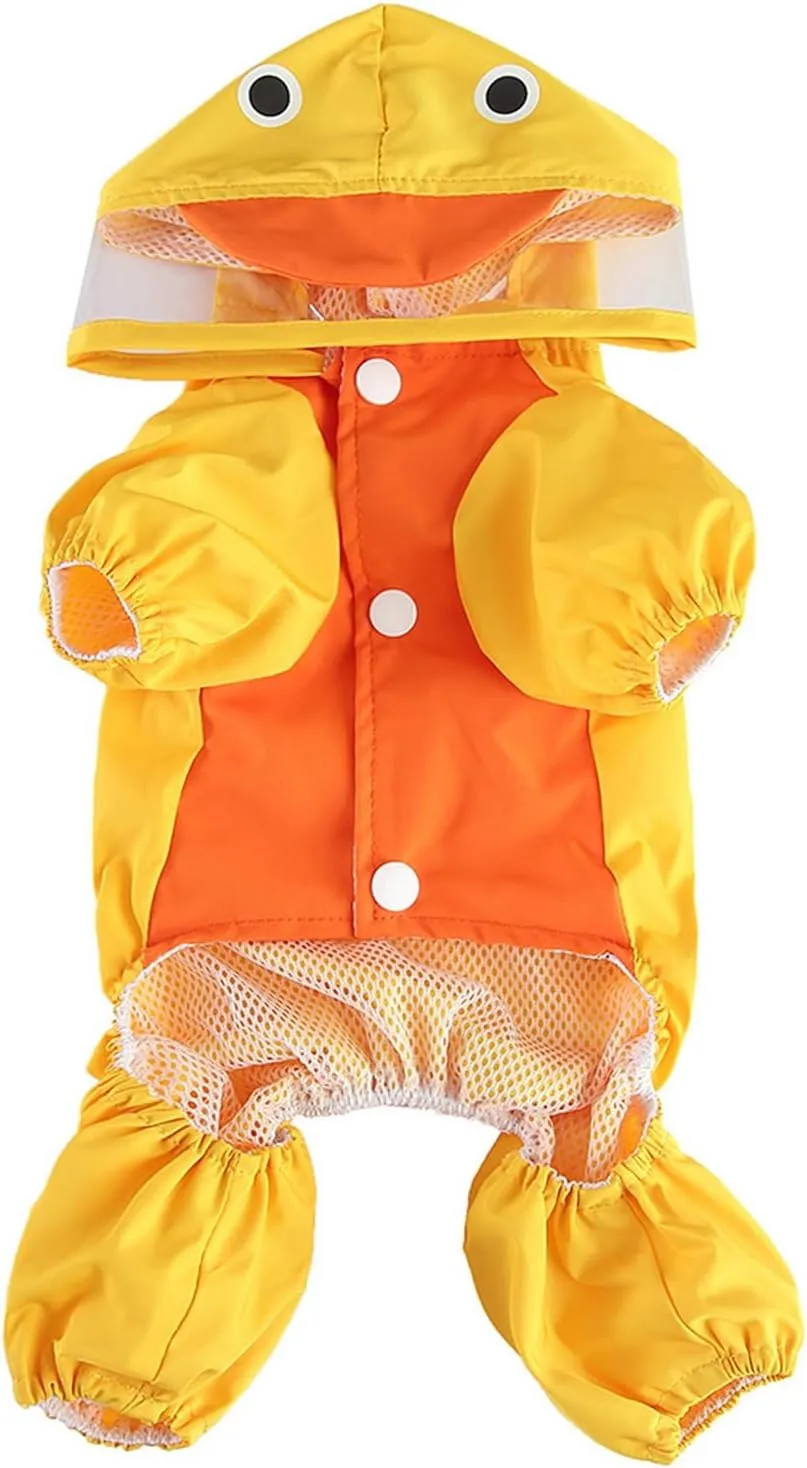 SMALLLEE_LUCKY_STORE Cute Duck Waterproof Puppy Dog Raincoats with Hood for Small Medium Dogs Lightweight with Leash D-Ring Pet Rain Jacket Poncho Chihuahua Clothes,Yellow XS