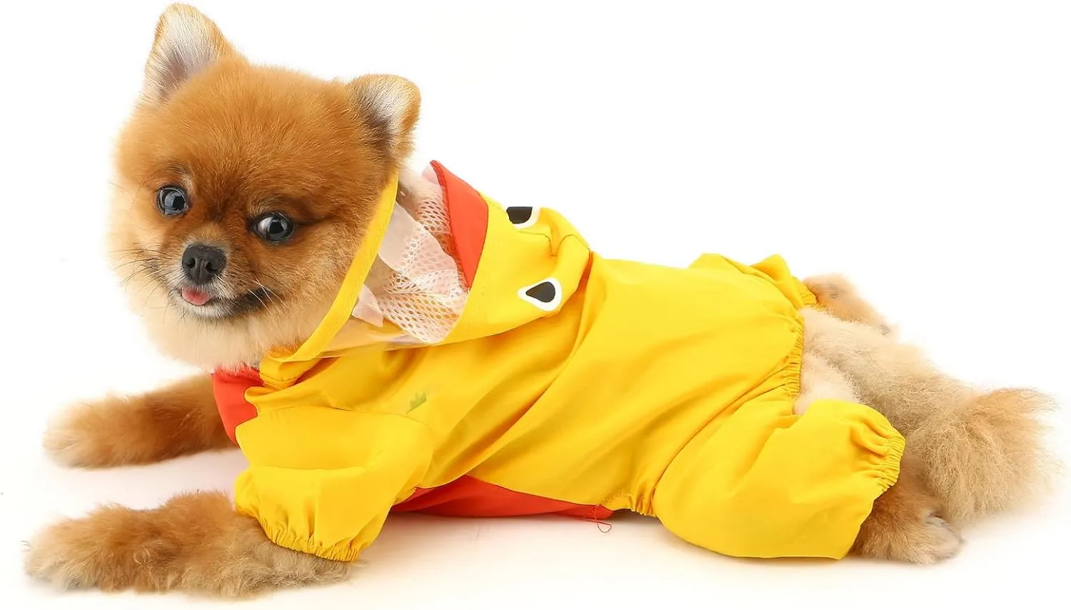 SMALLLEE_LUCKY_STORE Cute Duck Waterproof Puppy Dog Raincoats with Hood for Small Medium Dogs Lightweight with Leash D-Ring Pet Rain Jacket Poncho Chihuahua Clothes,Yellow XS