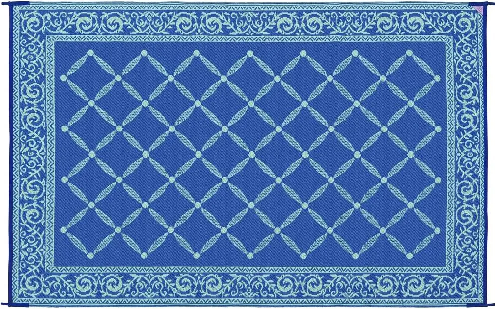 Stylish Camping 116093 6-feet by 9-feet Reversible Mat, Plastic Straw Rug, Large Floor Mat for Outdoors, RV, Patio, Backyard, Picnic, Beach, Camping (Blue/Light-Green)