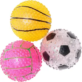 Tamu style Dog Squeaky Ball Toys, 2.5 Inch Spike Soccer Basketball Volleyball 3 Pack, Perfect for Puppy and Small Dogs