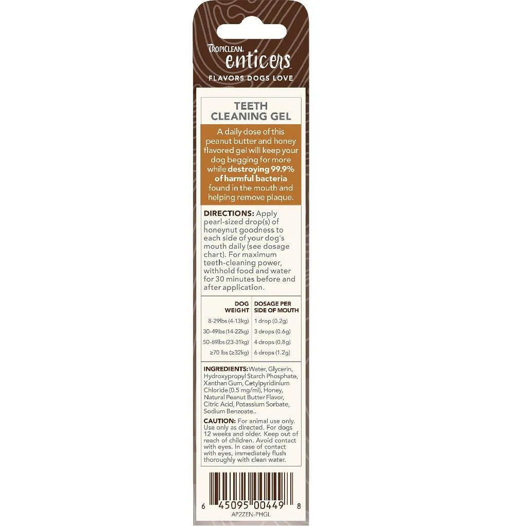 TropiClean Enticers Dental Cleaning Gel Peanut Butter Honey Dog (2 oz)