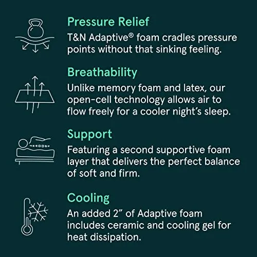 Tuft & Needle Mint Twin XL Mattress - Easy to Clean Removable Cover - Durable Adaptive Foam with Ceramic and Cooling Gel - CertiPUR-US - 100 Night Trial