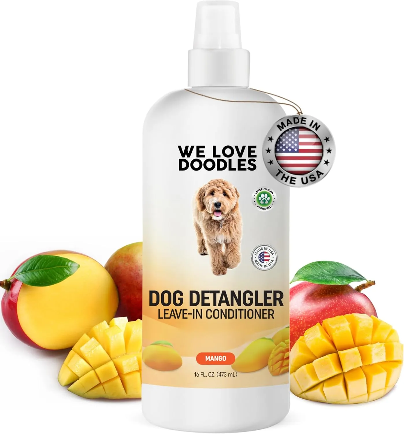 [Upgraded Version] We Love Doodles Dog Detangler Spray - Leave-in Conditioner for Dogs - Dog Detangling Spray - Dematting Spray for Dogs - Tangle Remover - Made in The USA - Large 16 fl oz (Mango)