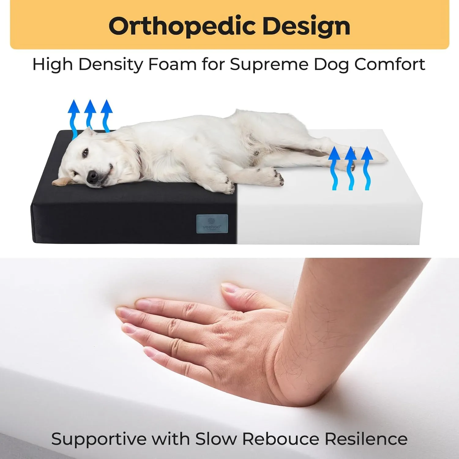 Veehoo Indestructible Dog Bed, 2025 Upgraded Chew Proof Dog Bed for Crate, Durable Chew Resistant XXL Pet Bed with Hidden Zipper, Waterproof Inner Liner, Removable Washable Cover