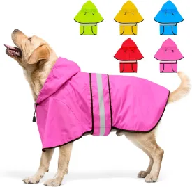 Weesiber Dog Raincoat, Waterproof Dog Rain Jacket with Leash Hole, Lightweight Reflective Pet Rain Coar for Walking (XL, Pink)