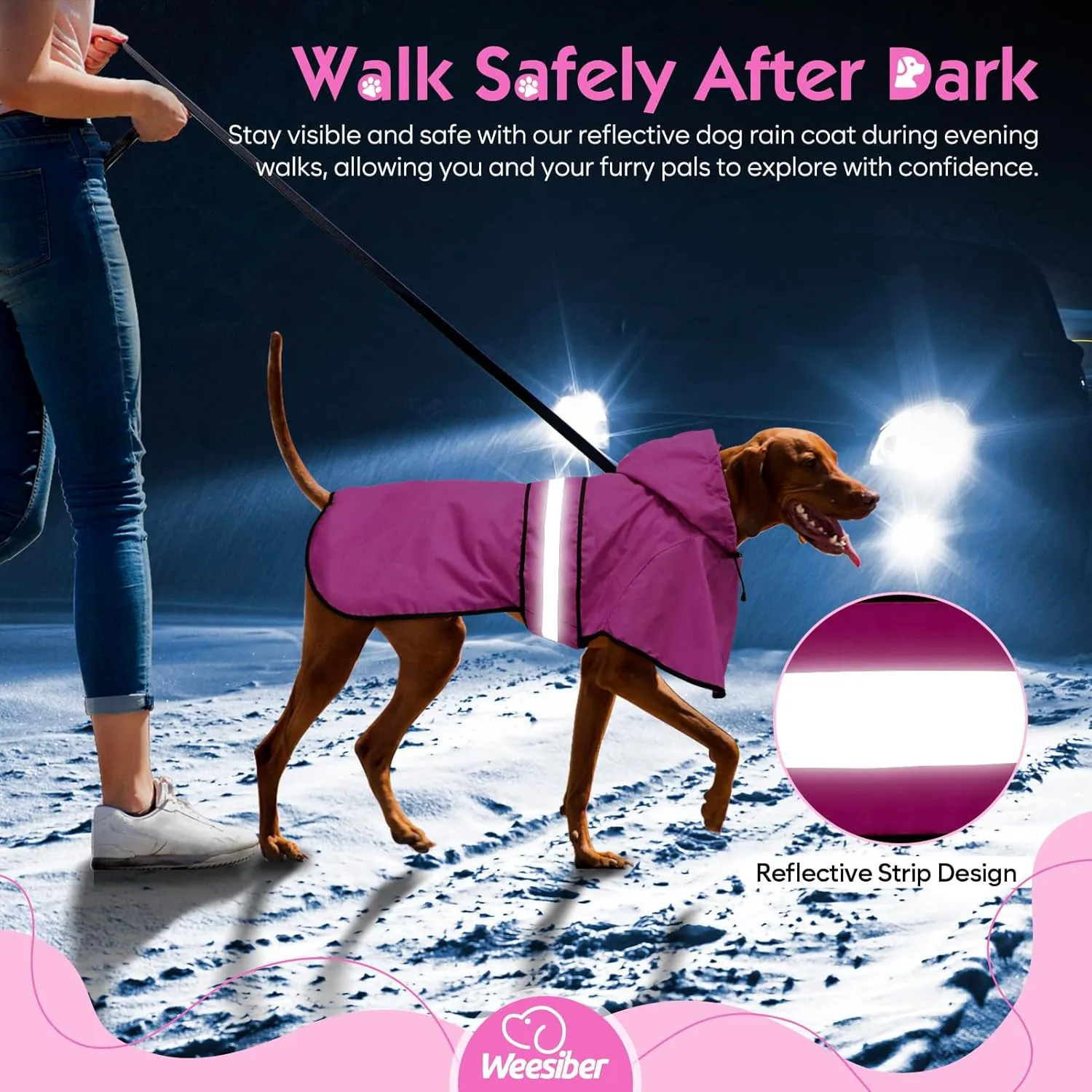 Weesiber Dog Raincoat, Waterproof Dog Rain Jacket with Leash Hole, Lightweight Reflective Pet Rain Coar for Walking (XL, Pink)