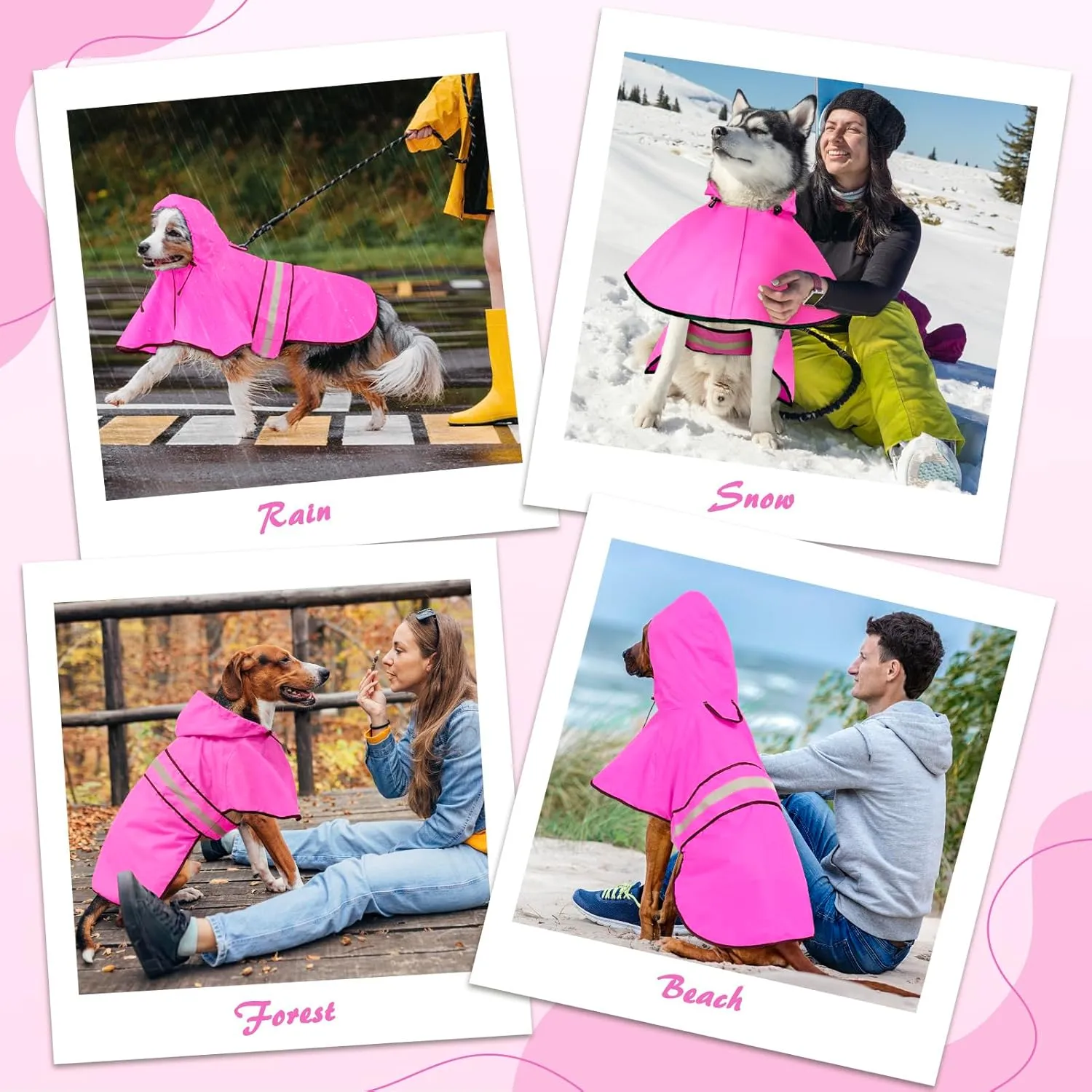 Weesiber Dog Raincoat, Waterproof Dog Rain Jacket with Leash Hole, Lightweight Reflective Pet Rain Coar for Walking (XL, Pink)