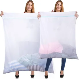 Windyun 4 Pieces Jumbo Mesh Laundry Bags, 43 x 35 and 24 x 32 Inches Large Mesh Wash Bags Zippered Garment Bag for Washing Machine Garment Dirty Clothes Washer Dryer Net Protector