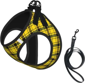 Yellow Plaid No Pull Dog Harness and Leash Set, Cute Reflective Adjustable Vest for Small Dogs,Breathable Mesh Puppy Harness for Walking Hiking,Medium