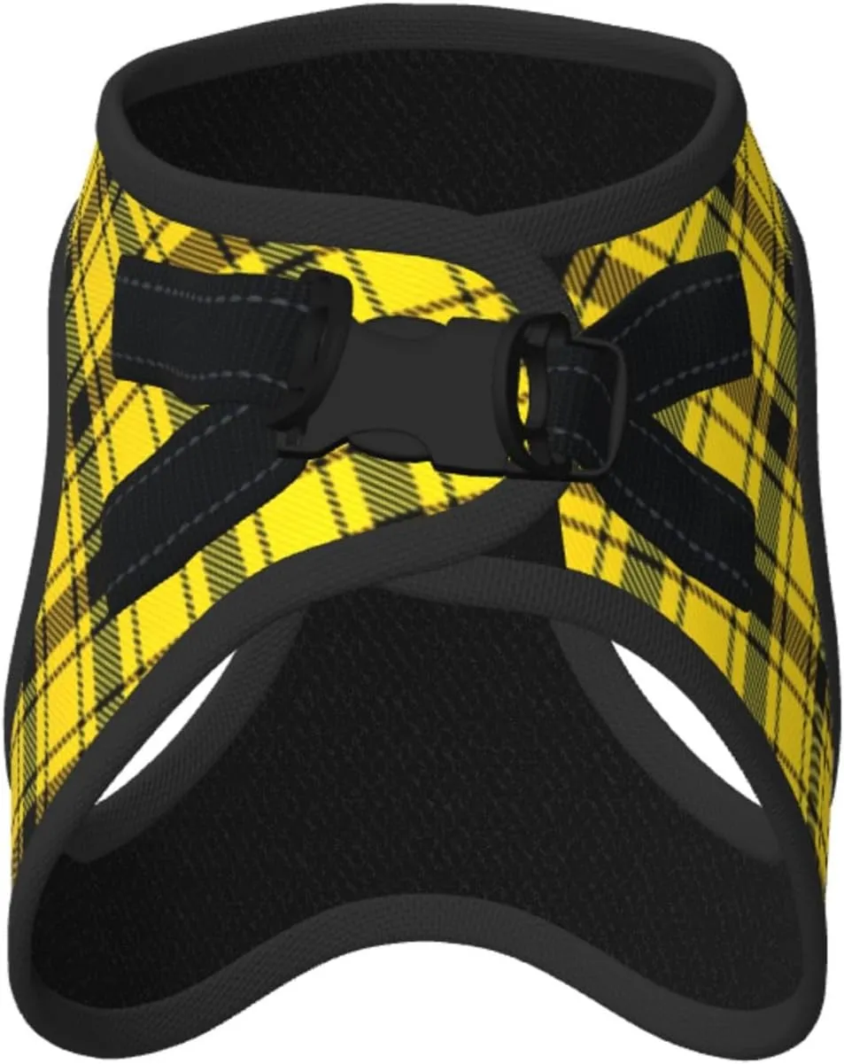 Yellow Plaid No Pull Dog Harness and Leash Set, Cute Reflective Adjustable Vest for Small Dogs,Breathable Mesh Puppy Harness for Walking Hiking,Medium