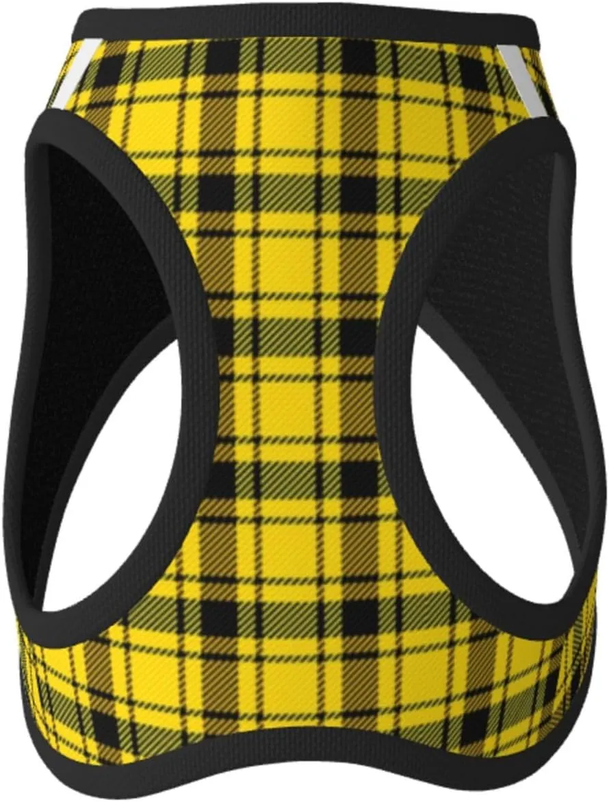 Yellow Plaid No Pull Dog Harness and Leash Set, Cute Reflective Adjustable Vest for Small Dogs,Breathable Mesh Puppy Harness for Walking Hiking,Medium