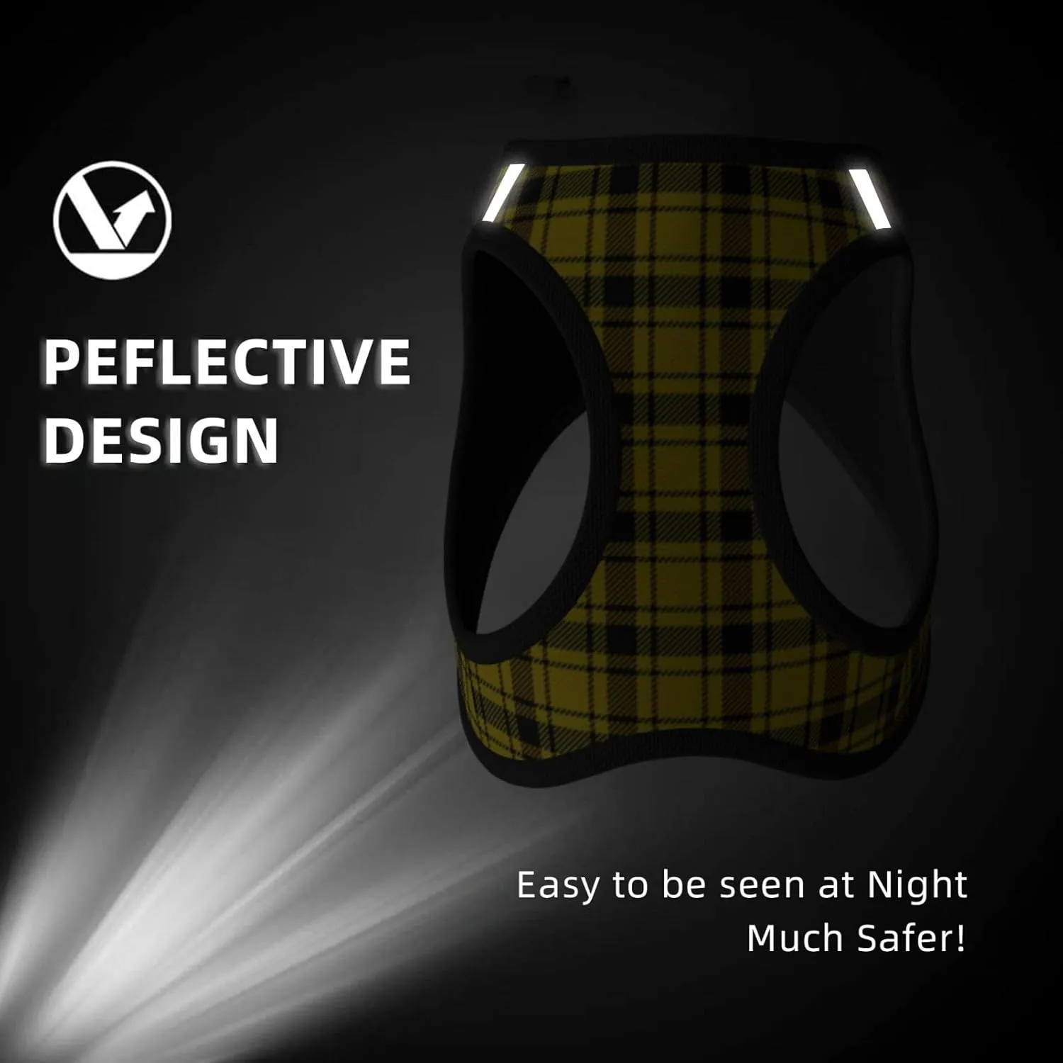 Yellow Plaid No Pull Dog Harness and Leash Set, Cute Reflective Adjustable Vest for Small Dogs,Breathable Mesh Puppy Harness for Walking Hiking,Medium